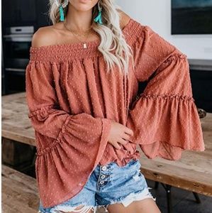New BOHO Off Shoulder Layered Bell Sleeve Blouse